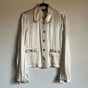 NWT J Crew Lady Shirt Jacket in Luster Crepe Size XS Ivory Crop Button Down $138